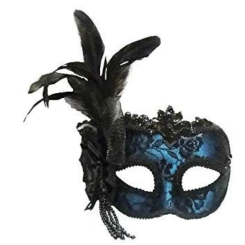 Image of Blue Side Feather Masquerade Masked Ball Venetian Eye Mask