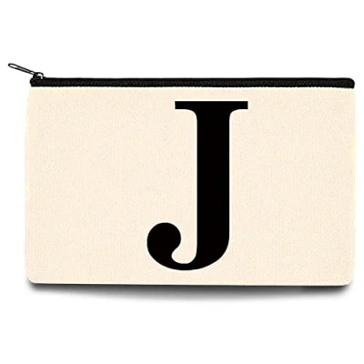 Image of 26 Letter Printed Zip Canvas Pouch Makeup Bag Make Up Bag, Cosmetic Travel Bag,Toiletry Bag,Organizer Bags,Toiletry Bags, Bride Bridesmaid Bag,Pencil Bag,Wash Bag,Coin Purse (Black J)