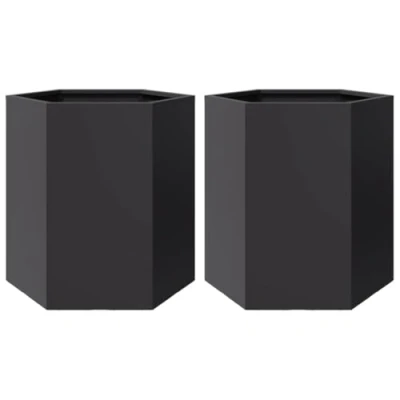 Image of vidaXL Garden Planter/Outdoor Flower Pot Set of 2 Black Hexagon Steel, 46 x 40 45 cm Raised Bed for Plants, Vegetables, Herbs &amp; Flowers