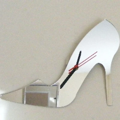 Image of Super Cool Creations High Heel Shoe Clock Silver Acrylic Mirror, Size 30cm x 25cm