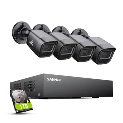 Image of SANNCE 8 Channel 1080P Outdoor CCTV Camera System, 4pcs Weatherproof Home Security Camera, Motion Detection, Email &amp;APP Alert, P2P, Live Viewing Kits 1TB Hard Drive Include