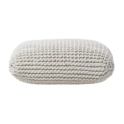 Image of HOMESCAPES Natural Knitted Square Pouffe Footstool Floor Cushion Bean Filled 100% Cotton for Living Room Children or the Elderly