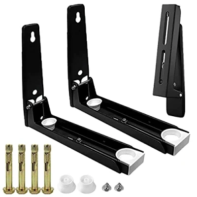Image of LCOUACEO Set of 2 Microwave Holder Wall Made Stainless Steel, Universal with Extendable Arms, Foldable Stand Holder, Mount in Black, for Microwave, Oven