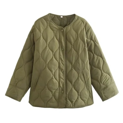 Image of Yrkcah Womens Diamond Quilted Jacket Lightweight Padding Coat Army Green