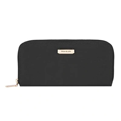 Image of Travelon RFID Blocking Single Zip Unisex Adult, Polyester, Wallet, Black, 7.75 x 4 .75, Wallet