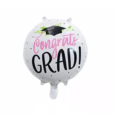 Image of White/Black Round Graduation Foil Balloon, 45cm (2 pack)
