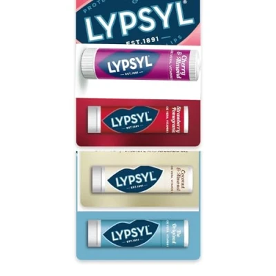 Image of Lypsyl Lip Balms 20g each 4 different lavours Original, Cherry, Coconut &amp; Almond, Strawberry Pomegranate