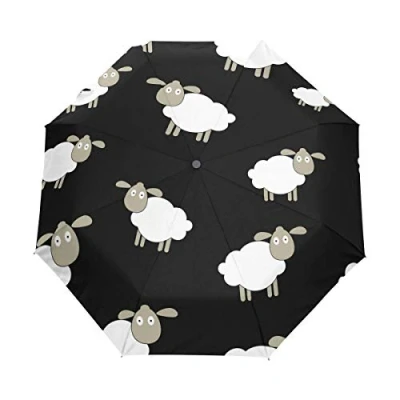 Image of HMZXZ RXYY Abstract Lamb Sheep Pattern Folds Auto Open Close Umbrella for Women Men Boys Girls Windproof Compact Travel Lightweight Rain