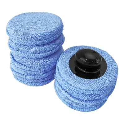 Image of 8 Pieces Blue Sponge Pads, 1 Waxing Handle, Round Cakes, Microfiber Polishing Sponges, Car Cleaning Supplies