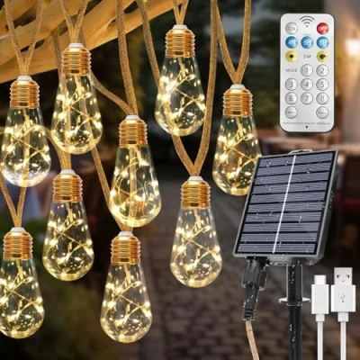 Image of Coomoors Solar Fairy Lights Outdoor Garden, 8M 16 LED Shatterproof Bulbs String Waterproof, 8 Modes Garden for Patio, Yard, Festival, Parties (Warm White)