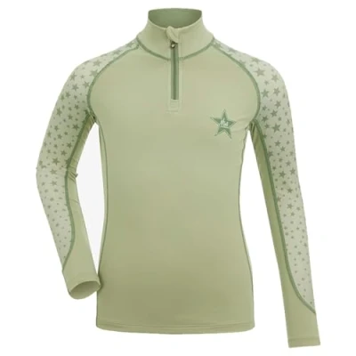 Image of LeMieux Mini Base Layer Ombre Cascading Star Printed Sleeves Sweat Wicking Fabric 360 Stretch Comfort &amp; Freedom 50+ UV Protection Fern 5 6 Years