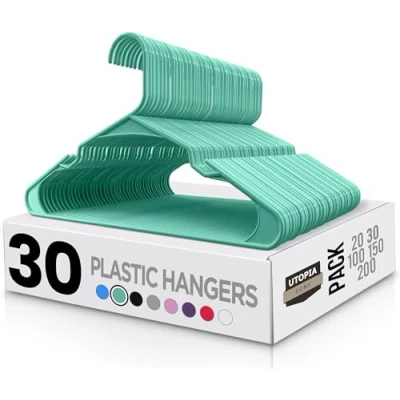 Image of Utopia Home Plastic Standard Hangers for Clothes Heavy Duty and Space Saving Notched (Pack of 30, Aqua)