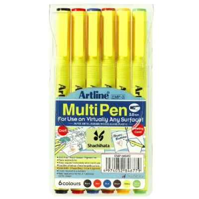 Image of Artline 3.0mm Chisel Tip Prime Multi Pen Black/ Blue/ Red/ Brown/ Yellow/ Yellow Green (Wallets of 6)