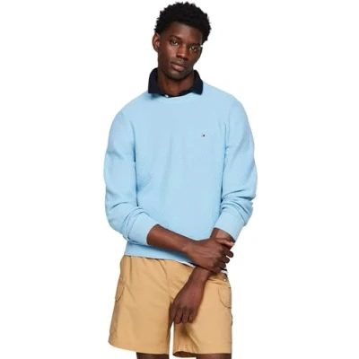 Image of Tommy Hilfiger Men&#039;s Oval Structure Crew Neck Sleepy Blue XS
