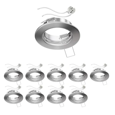 Image of ledscom.de 10 Pieces Ceiling recessed Frame Fere matt Chrome (LED/halogen/MR16/50mm) incl. GU5.3 Socket