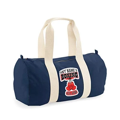 Image of Personalised Boxing Club Any Name &amp; EST Year Athlete Fitness Lover Gym Unisex Barrel Bag Holdall Zip Sports Duffle Bag. (French Navy)…