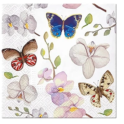 Image of PAW Tissue Paper Napkins 3 Ply for Decoupage 33 x cm (20 Pack) (Orchid) Floral, Multi Colour