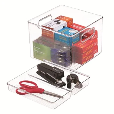 Image of iDesign Linus 2 Piece Kitchen Drawer Organizer For Utensils and Tools Clear