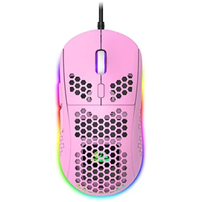 Image of CROSS ZEBRA RGB Honeycomb Lightweight Gaming Mouse, 6 Programmable Buttons, Backlight Modes &amp; 6400 DPI Adjustable, USB Wired, Plug Play, Compatible with Windows, Mac, Laptop, PS4, XBox Pink