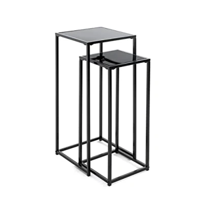 Image of HAKU Mobel Set of 2 Flower Column Black, Metal, Tempered Glass Size: W 25/30 cm X H 60/70 D cm, Style: Modern