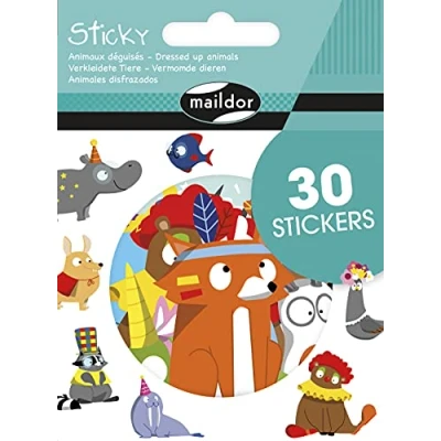 Image of Maildor Ref AE176C Sticky Large Stickers Pack (30 Included) Animals in Disguises Designs 7.5 x 7.5cm, Individually Backed, Easy to Peel Backing