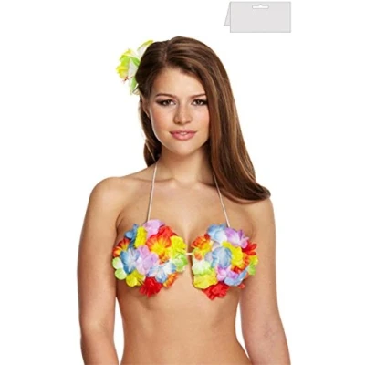 Image of Hawaiian Hula Flower Bra Fancy Dress Accessory Adult One Size