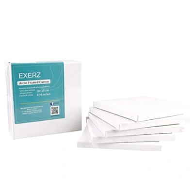 Image of EXERZ 20x20cm Stretched Canvas 5pk Square Framed Blank 1.7cm 280GSM 100% Cotton/Triple Primed/Acid Free/Medium Grain Acrylic &amp; Oil