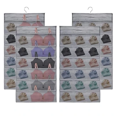 Image of AMJKEJI 2 Pcs Bra Underwear Socks Clothes Storage, Hanging Organiser Pockets Wall Closet Shelf Storage Bags Organizer Wardrobe