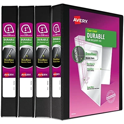 Image of Avery Durable View 3 Ring Binders, 1&quot; Slant Ring, 4 Black Create A Set of Recipe Binders (17011) (5737)