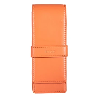 Image of DiLoro Leather Triple Pen Case Pencil Pouch Holder for Three Fountain Ballpoint Rollerball Pens and Pencils (Orange)