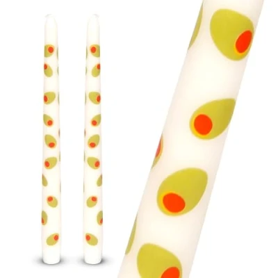 Image of Talking Tables 2 x Tapered Tall Dinner Candles with Olive Design Made of Wax, Stylish Table Decorations Centrepieces, Summer Decor. Eco Packaging, Unscented, Burn Time 5 Hours, 23cm