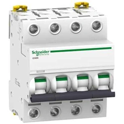 Image of Schneider Electric a9 F75440 ic60 N Circuit Breaker, Acti9, Curvature D, 4P, 85 mm Height x 72 Width 78.5 depth, 40 A Current, 50/60 Hz, White