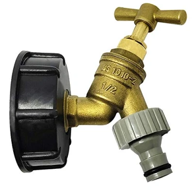 Image of IBC Tank Adapter Coarse Thread S60x6 to Brass Garden Tap with 1/2&quot; Hose Fitting Oil Fuel Water