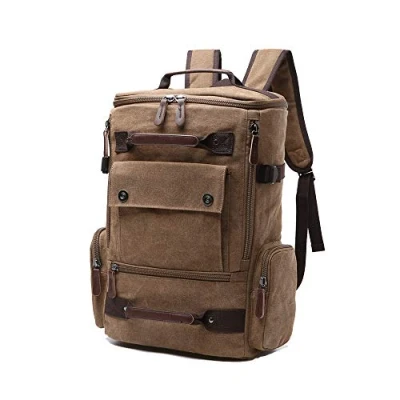 Image of Canvas Backpack, Casual Backpack Unisex Vintage Rucksack Hiking Travel Bag Laptop School Student Satchel Trekking Camping Coffee