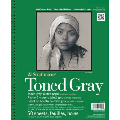 Image of Strathmore 400 Toned 118gsm Paper Spiral Bound Sketchpad, Fine Grain, 9 x 12 in, 50 Sheets, Ideal for Professionals &amp; Students