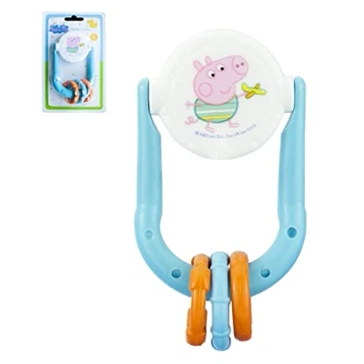 Image of George Pig Rattle Teether 10.5cm, BPA Free Silicone Baby Soothing Teether, Easy to Hold Newborn Teething Toys Gift for Babies 3+M (Blue)