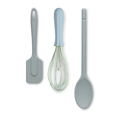 Image of Zeal JSET28B Non Stick Silicone Cooks Spoon, Whisk &amp; Spatula 3 Piece Set, Duck Egg Blue/Duck Blue