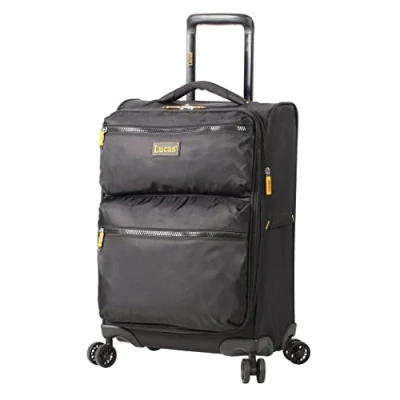 Image of Lucas Ultra Lightweight Carry On Softside 20 Inch Expandable Luggage Small Rolling Bag Fits Most Airline Compartments Durable 8 Spinner Wheels Suitcase, Black, inches