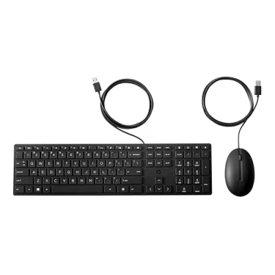 Image of HP 320MK Wired Keyboard and Mouse Set, QWERTY, Ambidextrous, 101 Keyboard, Electric with Cable, Black