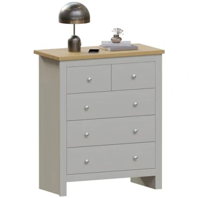 Image of Vida Designs Arlington 3+2 Chest of Drawers Cabinet Storage Modern Bedroom Furniture (Grey)