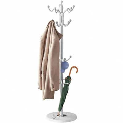 Image of CASARIA® Elegant Coat Rack with White Marble Base and 14 x 360 Rotatable Hooks Sturdy &amp; Stylish Clothing Organiser for Hallways, Foyers Offices 37 175cm