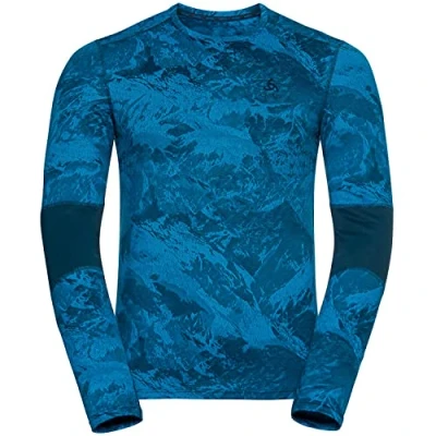 Image of Odlo Men&#039;s Bl Top Crew Neck L/S Whistler Eco Long Sleeve Shirt, Indigo Bunting Blue Wing Teal, L