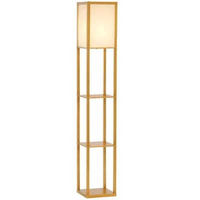 Image of HOMCOM 3 Tier Floor Lamp, Light with Storage Shelf, Reading Standing Lamp for Living Room, Bedroom, Kitchen, Dining Office, Dorm, 160cm, Natural