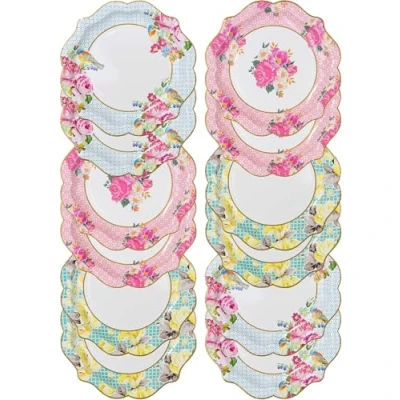 Image of Talking Tables Pack of 24 Afternoon Tea Vintage Floral Paper Plates Truly Scrumptious for Birthday Party, Baby Shower, Wedding and Anniversary, Disposable Tableware in Pastel Colours
