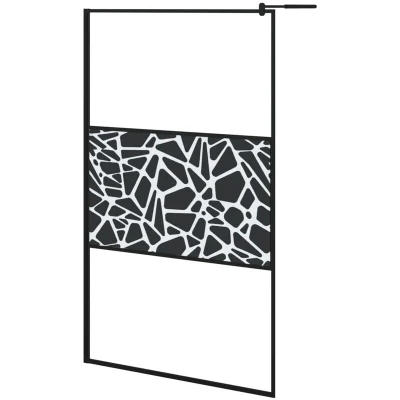 Image of vidaXL Walk in Shower Wall 115x195cm ESG Glass with Stone Design Black
