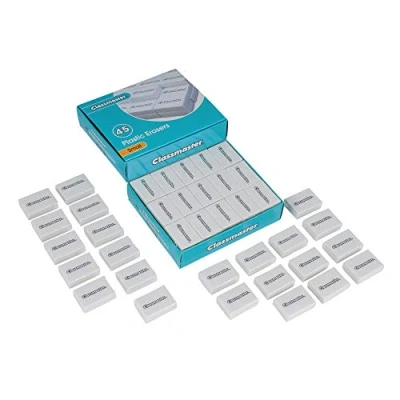 Image of Classmaster PES45 Pencil Erasers Small, PVC Free, Phthalates Free White, (Pack of 45)
