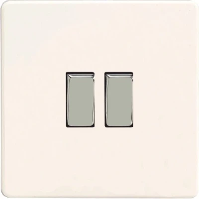 Image of Varilight 2G 1 or 2W 10A Switch Dimension Screwless Premium White XDQ2S