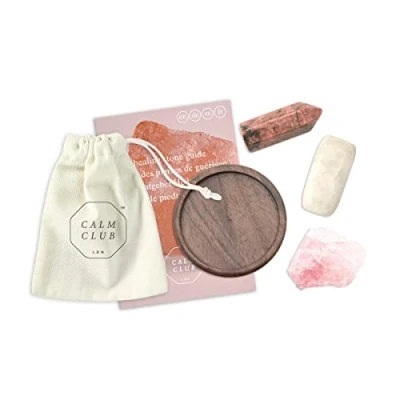 Image of Calm Club Healing Crystals Set of 3 &#039;Love&#039; Stones and Rose Quartz, Rhodonite Crystal &amp; Moonstone Gifts Meditation Chakra