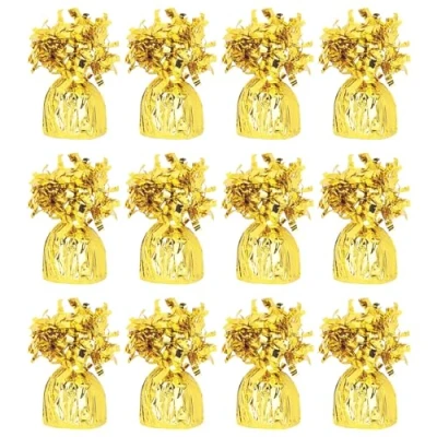 Image of Foil Helium Balloon Weights Pack of 12 Durable &amp; Colourful Bright Gold for Birthdays Parties, Events Celebrations Perfect Weight Holders