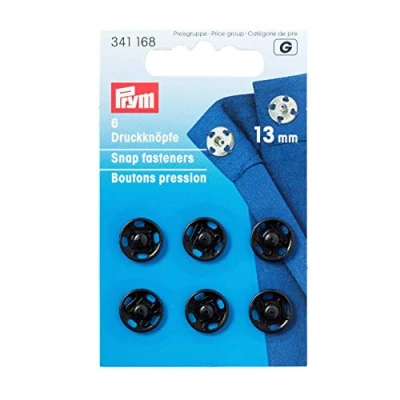 Image of Prym Sew On Snap Fasteners Brass Black 13 mm